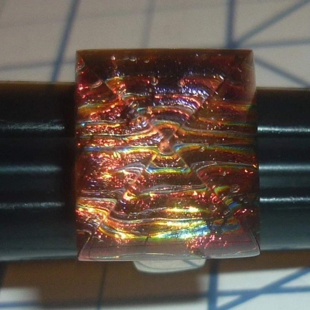 Vintage Sterling Silver Dichroic Art Glass Ring Size 6 925 Iridescent Foil  Cab